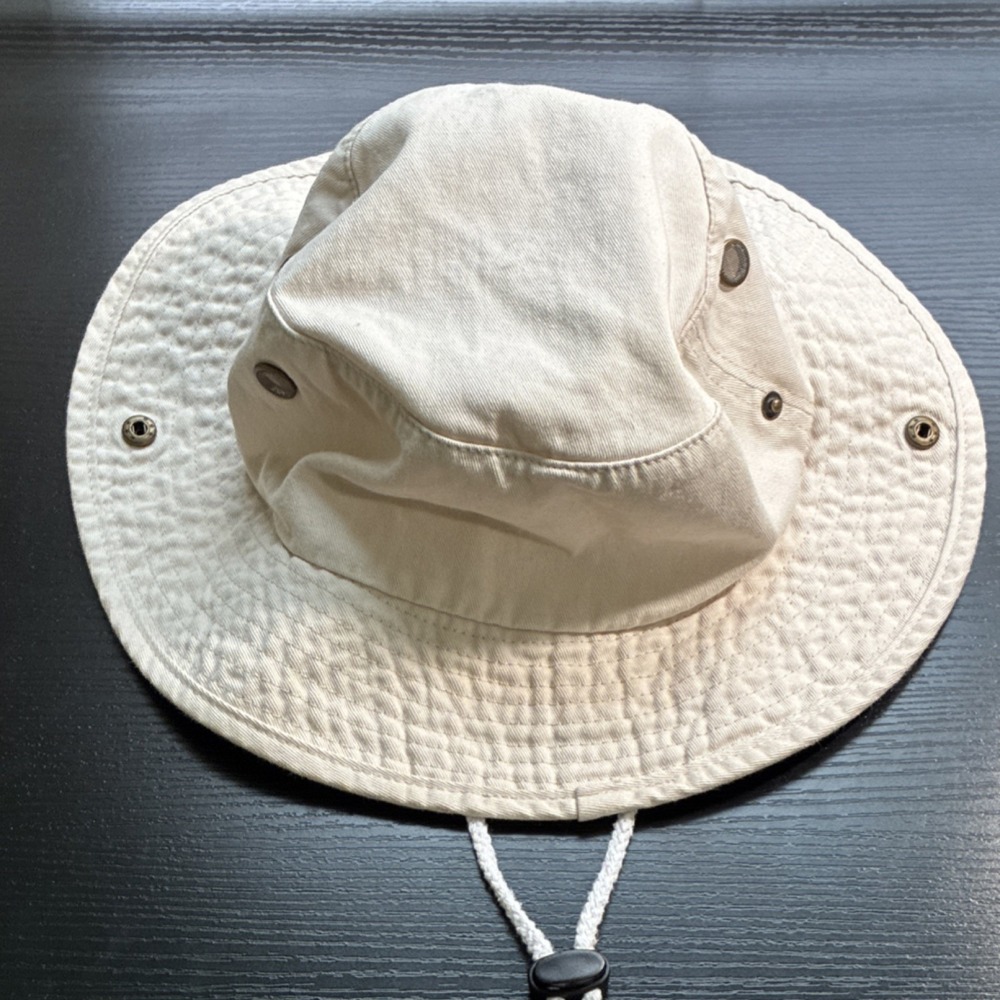 FT. LAUDERDALE, FL Beige Wide Brim Cotton Hat Embroidered Chin Strap Ventilation - Picture 3 of 6